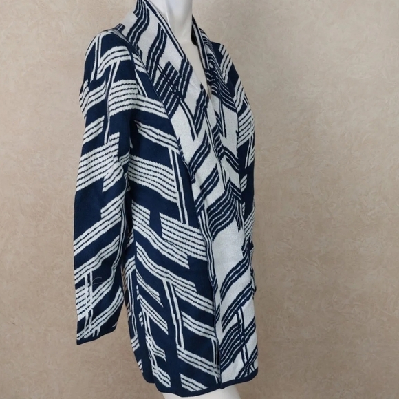 Alfani Women's Petite Patterned Open-Front Cardigan Navy Large Petite - Picture 7 of 9